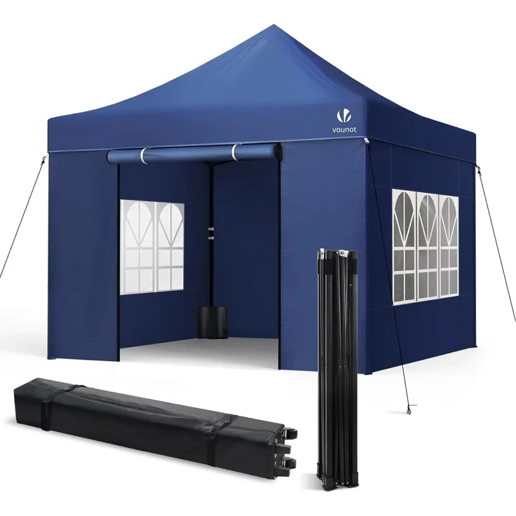 VOUNOT Pavillon 3x3 m Wasserdicht Stabil Winterfest, Pop Up Faltpavillon mit 4 Seitenteilen und 4 Sandsäcke, Party Pavillon Faltbar Gartenzelt Partyzelt, Blau