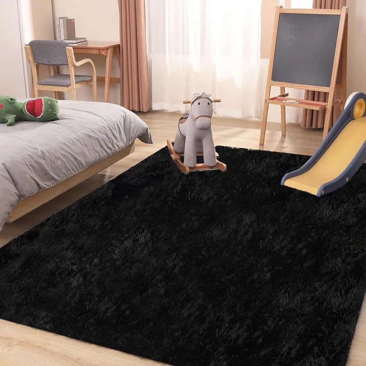 1 Stück Wohnzimmerteppich, superweich, rutschfest, 120x80 cm, Schwarz – Bild 6