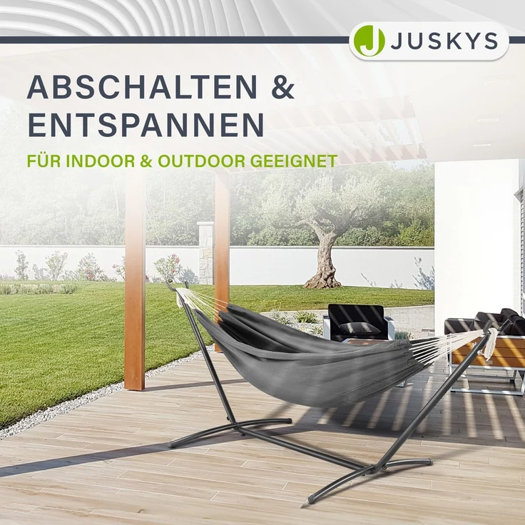 Juskys Hängematte Paya mit Gestell - Outdoor Doppelhängematte für 2 Personen - Ständer bis 200kg belastbar - Indoor doppel Hängeliege - Anthrazit – Bild 8