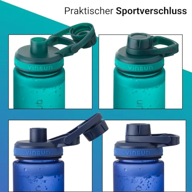 Vinsun Trinkflasche Sportflasche 750ml - Wasserflasche BPA frei & Kohlensäure geeignet, Auslaufsicher, bruchsicher, wiederverwendbar, leicht, Tritan Flasche – Bild 4