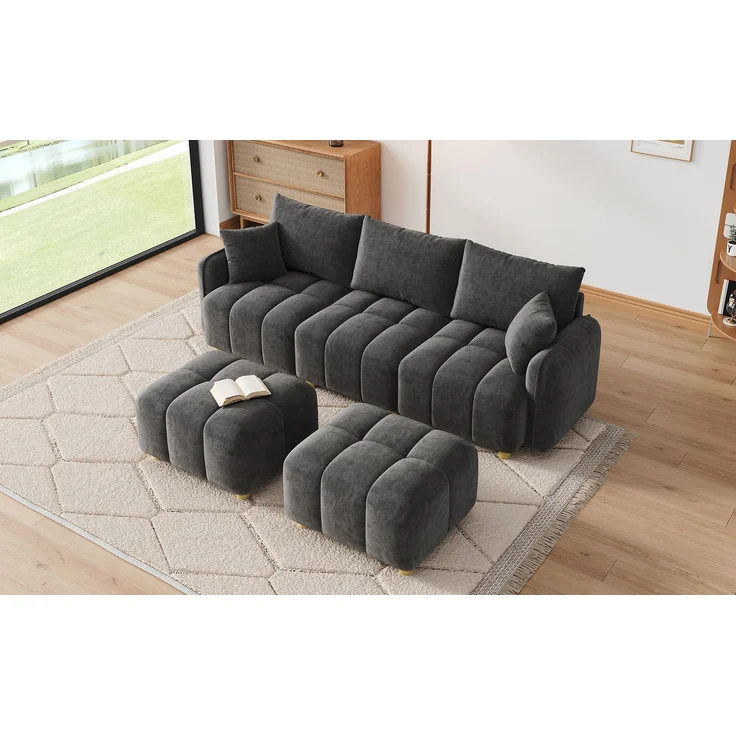 ZUBALIYA L-/U-förmiges wandelbares Ecksofa, 5-Sitzer modulare Sofakombination mit 2 Hockern und Kissen, Chenille-Stoff, Cloud-Sofa, breite Armlehnen, geeignet für Wohnzimmer, Modell N653P7720G – Bild 20