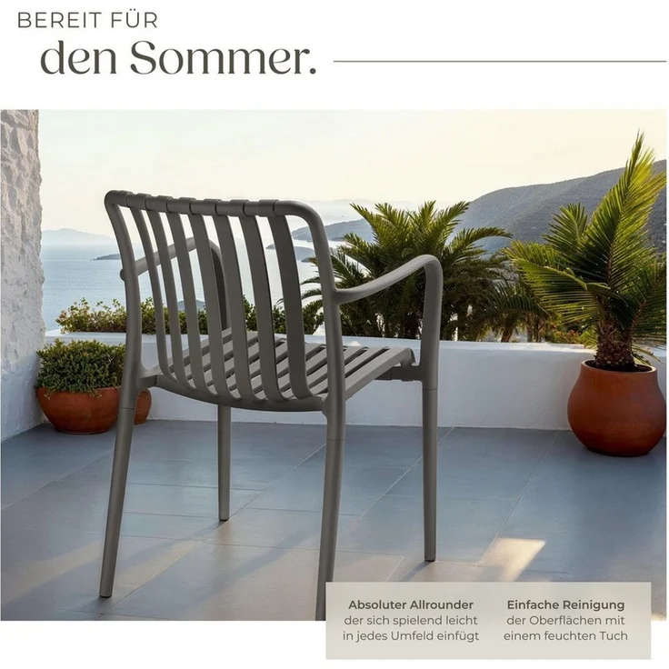 tectake Gartenstuhl Balkonstuhl Alcudia, wetterfest und UV-beständig, stapelbar (Set, 4 St), Wetterfester, robuster und langlebiger Kunststoff – Bild 3