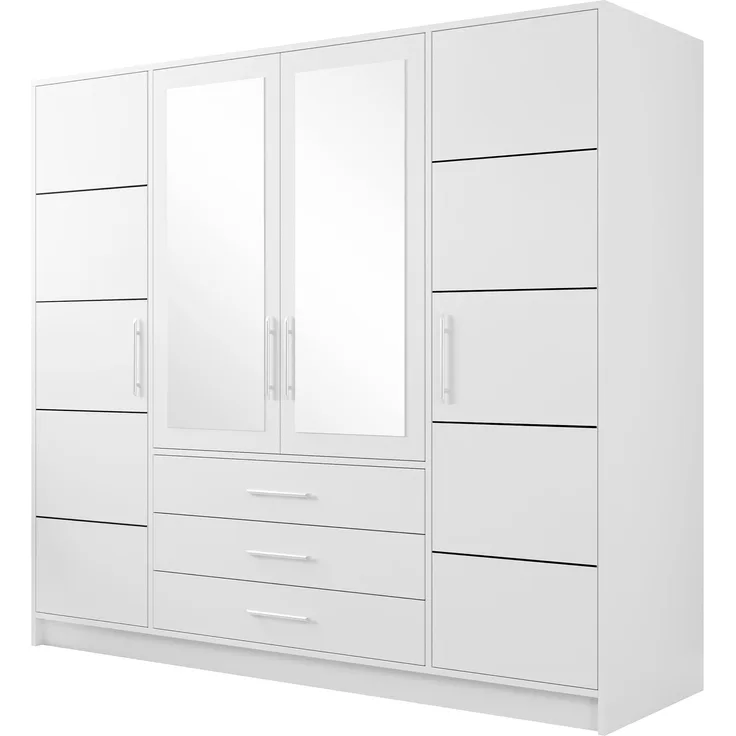 Mirjan24 'Bado 4D' Kleiderschrank mit Schubladen und Spiegel, Laminatplatte Weiß, 200 x 58 x 196 cm