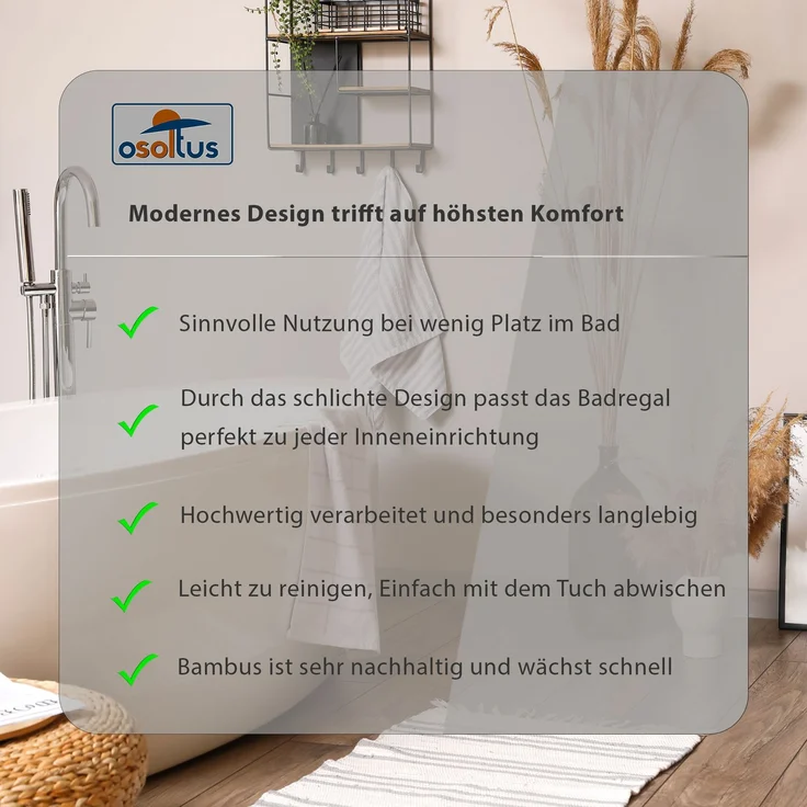 osoltus Badschrank Badregal 114 cm Kobe Bambus / Weiß – Bild 3