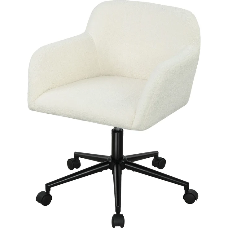 MELAYR, Drehbarer Bürostuhl mit Rollen, Schreibtischstuhl, Fleece-Stoff, Schaumstoff, 63.3 x 60.7 x 84 cm, Cremeweiß – Bild 2