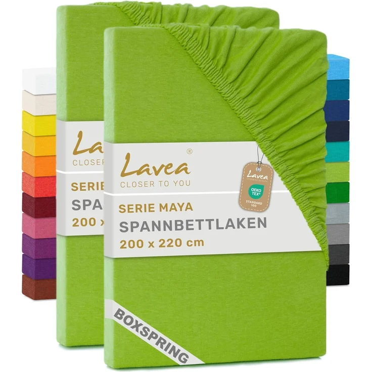 Lavea Spannbettlaken Maya, in Gr. 60x140, 90x200, 120x200, 140x200, 180x200 oder 200x220 cm, Baumwolle, Gummizug: rundum, (2 Stück), Jersey Spannbetttuch für Topper, Boxspring- und Wasserbetten
