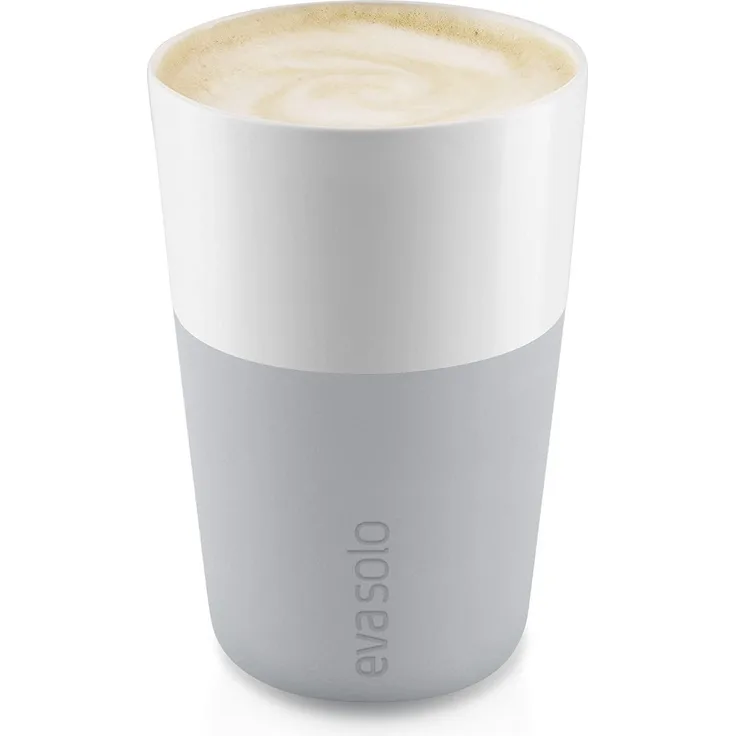 Eva Solo Caffé Latte-Becher, Milchkaffee, Kaffee, Caffétasse, Porzellan/Silikon, Marmor Grau, 360 ml, 2er Set, 501046