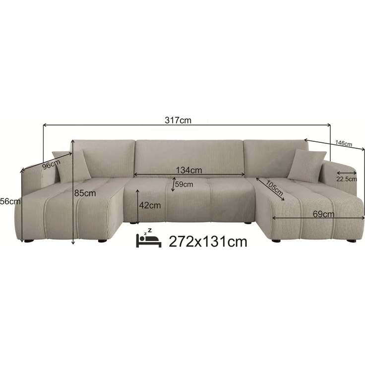 Wohnlandschaft mit Schlaffunktion DAGNY Sofa U-Form in Stoff Poso Grün – Bild 5
