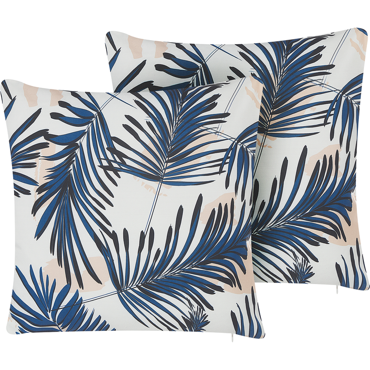 Gartenkissen 2er Set Pflanzenmuster ELATI 45 x 45 cm Marineblau