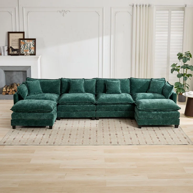 ZUBALIYA Sofa mit LED - Beleuchtung, mit Chenille - Bezug, mit Cordbezug, modular aufgebaut, aus Chenille, für Wohnzimmer und Apartments – Bild 11