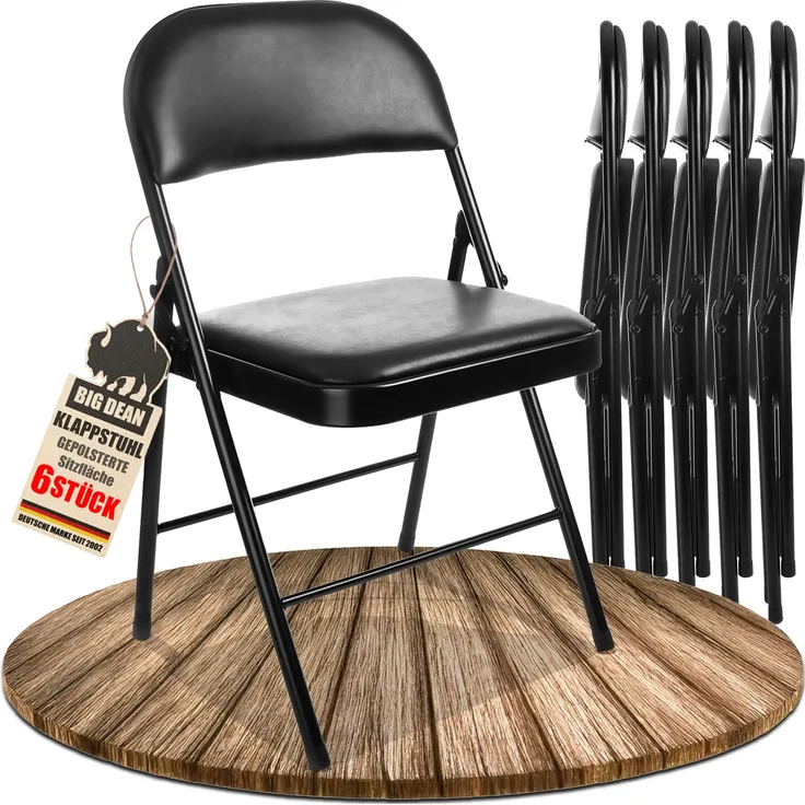 BigDean Klappstuhl 6 Stück gepolstert Klappstühle schwarz Metall Stuhl mit Kunstlederbezug robust bis 130 kg belastbar