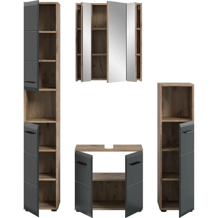 Badkombination (B/H/T: 150x185x30 cm) in schwarz matt und Nox Oak Nachbildung – Bild 3