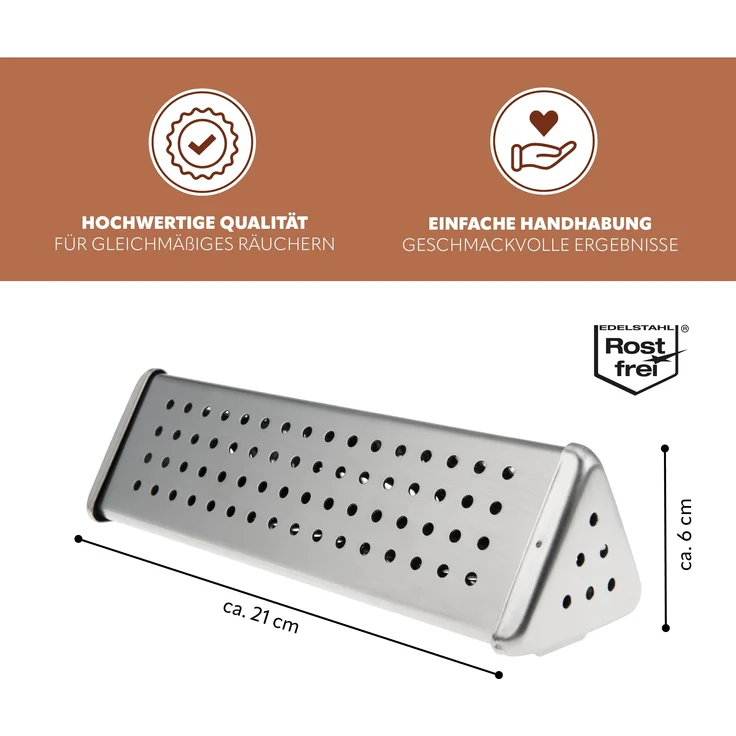 Räucherbox / Edelstahl, ca. 6 x 21 cm / Smokerbox BBQ für Raucharoma – Bild 7