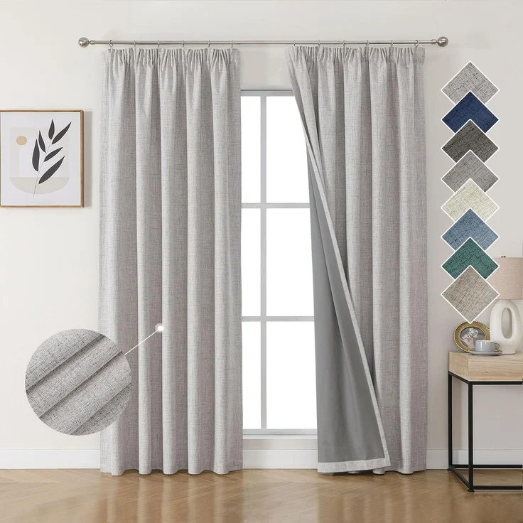 Joydeco 100% Verdunkelungsvorhänge Leinen Gardinen mit Kräuselband 2er Set H220xB140cm Grauweiß, Thermovorhang Kälteschutz Blickdicht Schallschutz Ideal für Wohnzimmer passt zu Schienensystemen