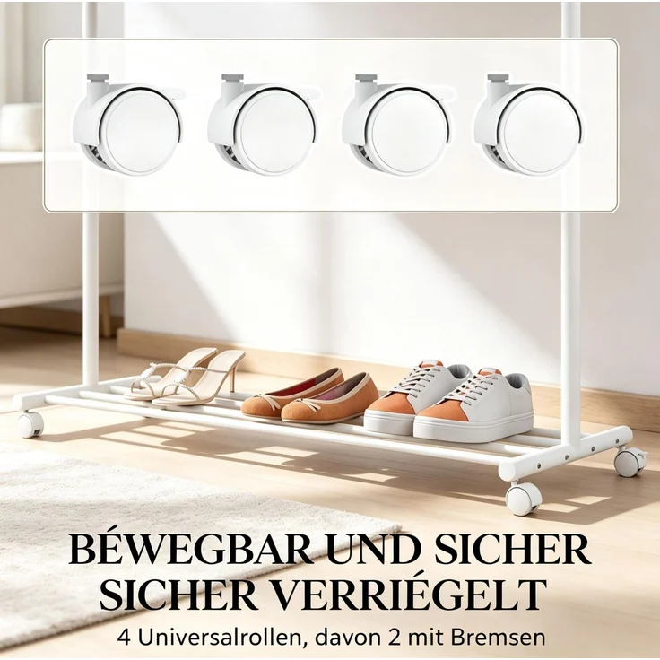 DESVIAE Regal als Garderobenständer Weiß aus Metall – 120x171x43 cm – Rollen, Schuhablage – Bild 4