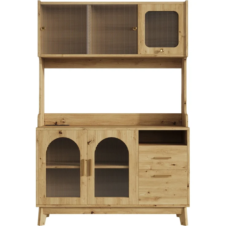 Buffetschränke, Esszimmer-Hochschrank 120*40*178 cm, mehrstufigem Stauraum, integrierter Steckdose sowie USB-C- und USB-A-Anschlüssen, Holzfarbe – Bild 9