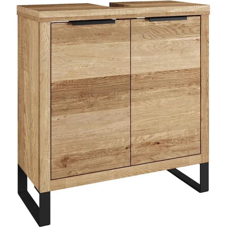 Waschbeckenunterschrank Holz Wildeiche 56x60x25 cm massivum Sydney Badschrank Gäste-WC Badmöbel Landhausstil braun