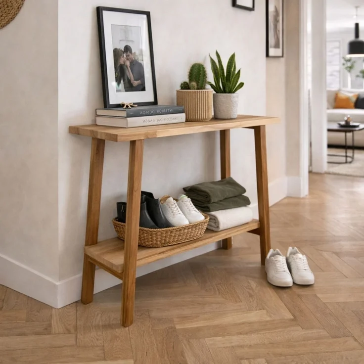 Teak Konsolentisch NIRONA-Plus 100cm recyceltes Massivholz Konsole Flurmöbel – Bild 4