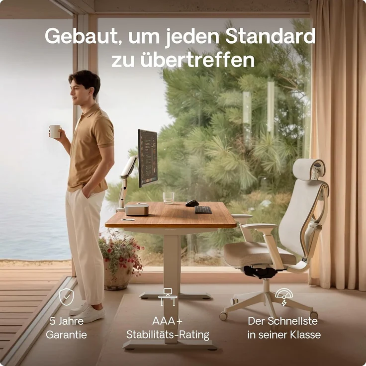 Höhenverstellbarer Schreibtisch - Höhenverstellbar Elektrisch mit Flüsterleisem Dual-Motor & Touchscreen - Hohe Tragfähigkeit - Stehtisch von Desktronic, Grau + Nussbaum, 160x80 cm – Bild 2