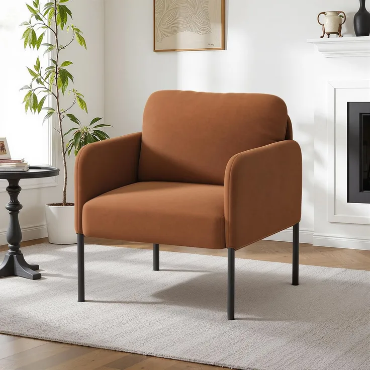 COLAMY Gepolsterter Ohrensessel aus Samt – Moderner Lounge-Sessel mit weicher Rückenlehne, Komfortabler Sessel für Wohnzimmer, Schlafzimmer, Apartment & Leseecke, Orange