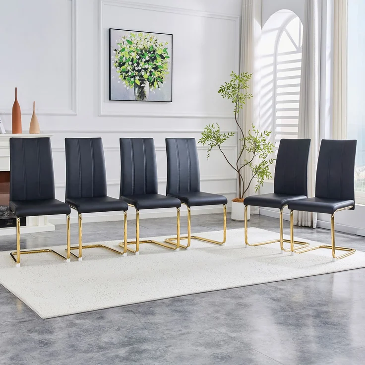 Esszimmerstuhl H 99 x T 54.5 x B 43 cm aus PU-Leder und Metall, ergonomisch, Schwarz/Gold, 2 Stuhl – Bild 3