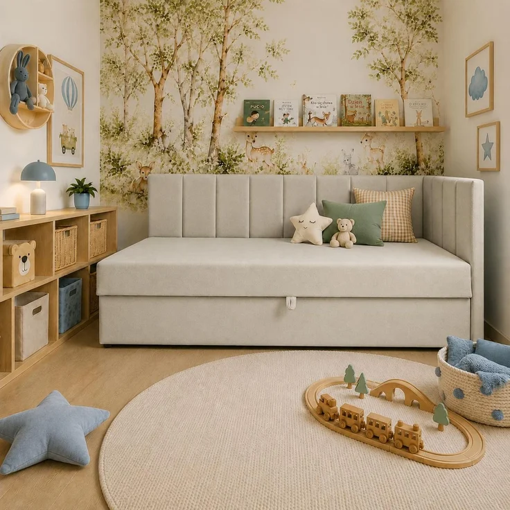 KRISAN MÖBEL Polsterbett TEDY in Beige 100 x 200 cm mit Bettkasten, gepolstertem Kopfteil und praktischem Stauraum, modernes Einzelbett für Kinder- und Jugendzimmer – Bild 3