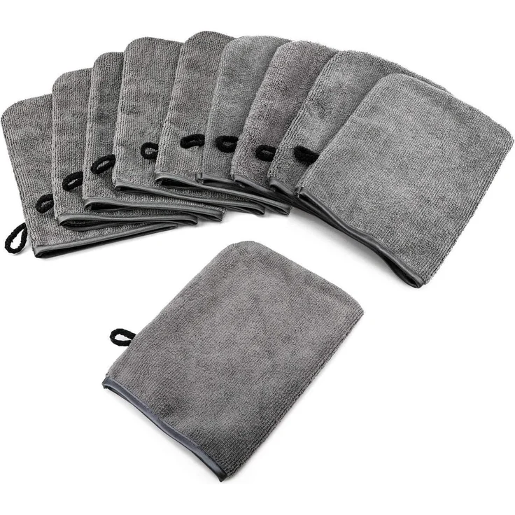 10er Pack Mikrofaser Waschlappen 15x21cm Dunkelgrau Saugfähige Frottee Handtuch – Bild 2