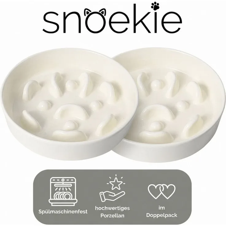 SNOEKIE Napf snoekie Porzellan Flacher Anti-Schling-Napf Hunde, Katzen 15×15×3.5cm