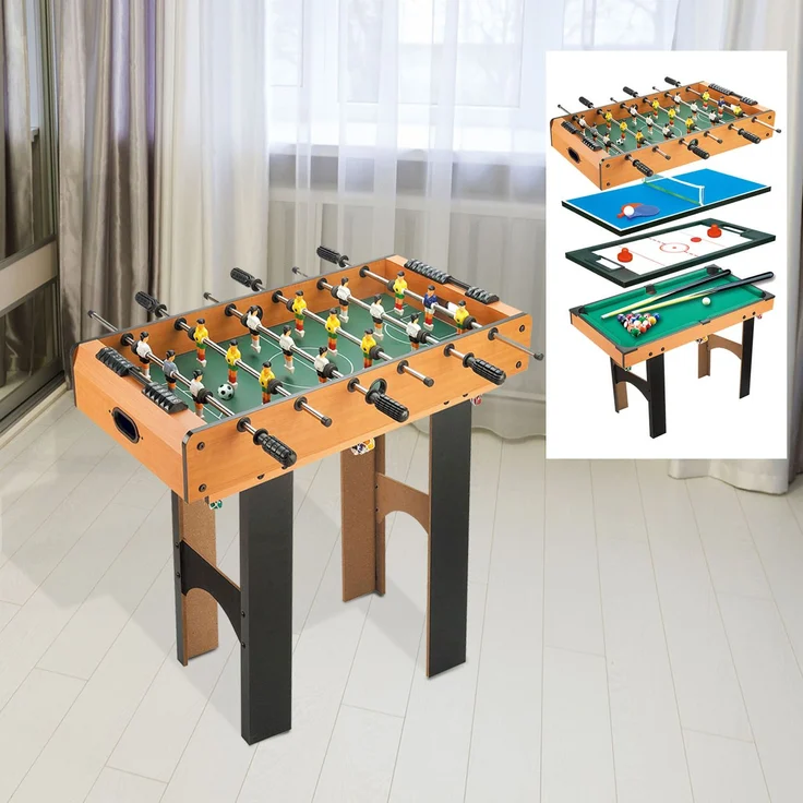 MELAYR, 2-in-1 Mini Tischkicker, Multispieltisch 4 in 1 kompakt, 92 x 78 x 80 cm, Naturholz+Schwarz – Bild 3