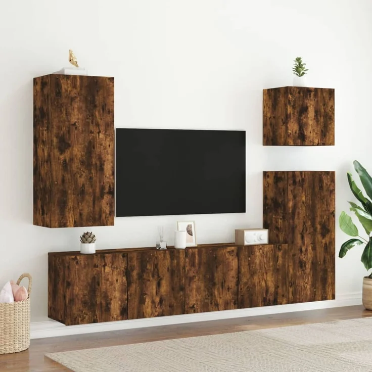 2 pcs TV-Wandschrank, TV Hängeboard Hängeschrank Räuchereiche 80x30x41 cm – Bild 3