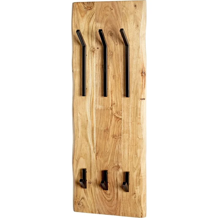 Haku Wandgarderobe aus Akazie Massivholz mit 8 Metallhaken schwarz pulverbeschichtet, Baumkante, 36x12x100 cm – Bild 1