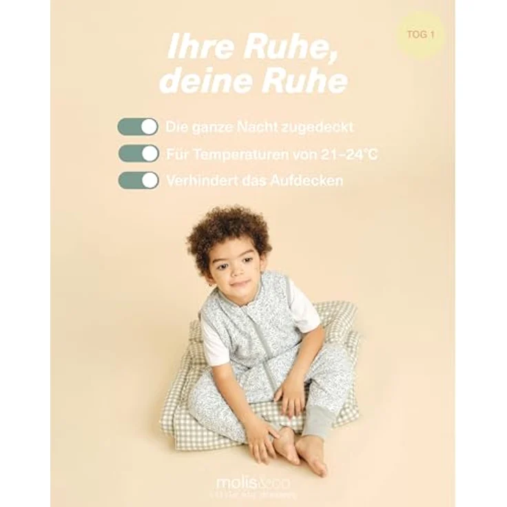 molis&co - Baby Schlafsack mit Füßen - Ideal für Frühling und Herbst - Babyschlafsack mit Füßen 1 tog - Leicht gepolstert - 100% Baumwolle (Oeko-TEX 100), Premium Qualität - Ines II (120 cm) – Bild 6