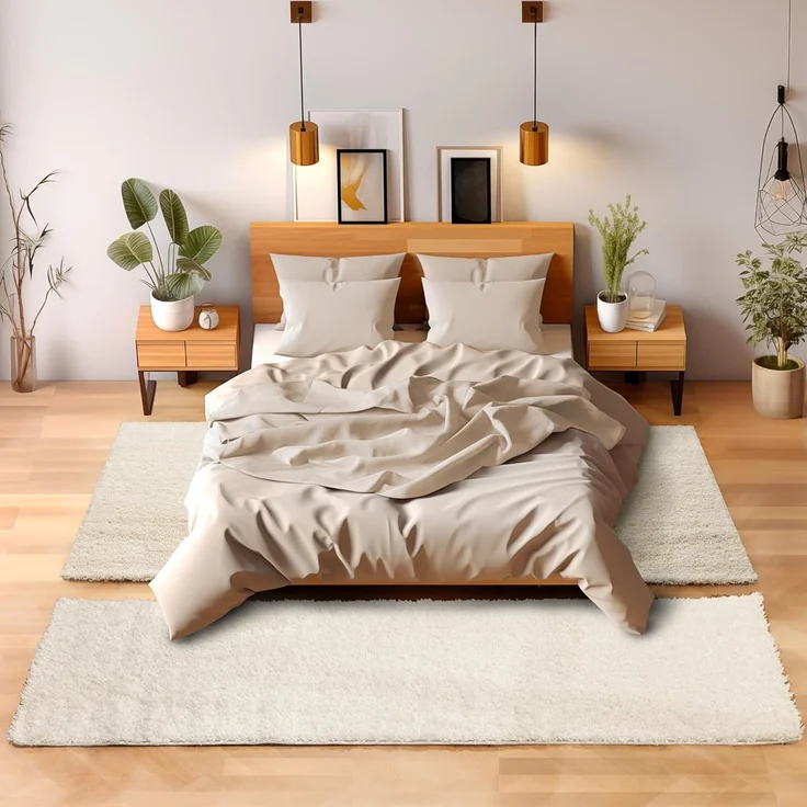 SIMPEX24 Hochflor-Bettumrandung Unicolor - Einfarbig, Höhe 30 mm, (Bett-Set, 3-tlg, Bettvorlage), Schlafzimmer Teppich Bettumrandung Läufer Set 3 teilig – Bild 1