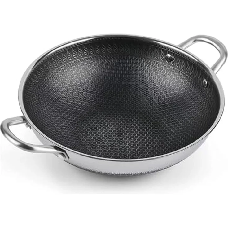 Wok Topf Edelstahl Wabenstruktur Ø36cm Induktion Anti Haft Kratzfest in Silber – Bild 3