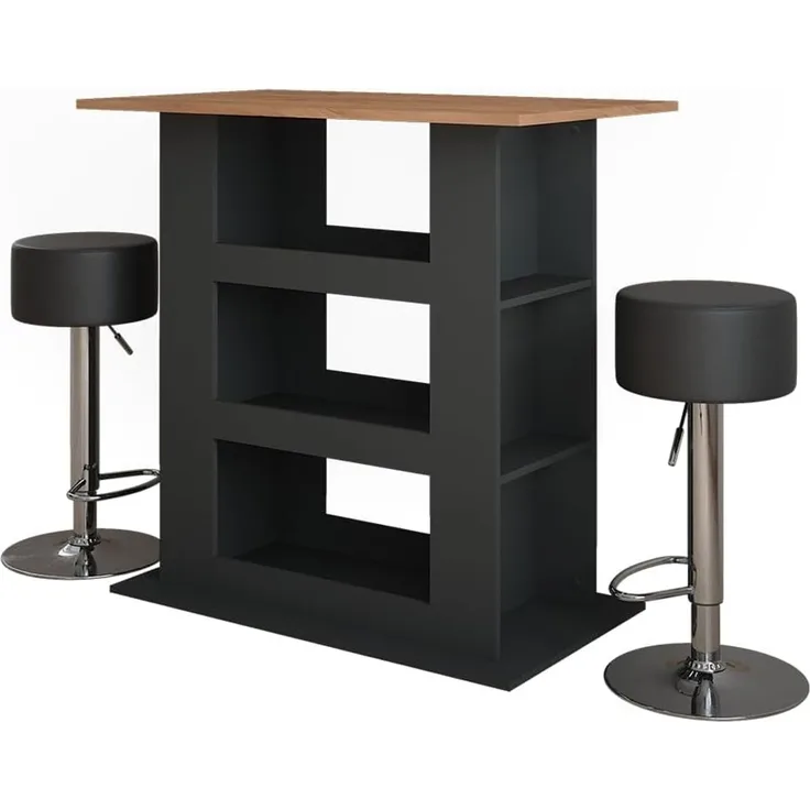 Bartisch-Set Repose Goldkraft Eiche/Anthrazit 110 x 65 cm mit 2 Barhockern Vicco
