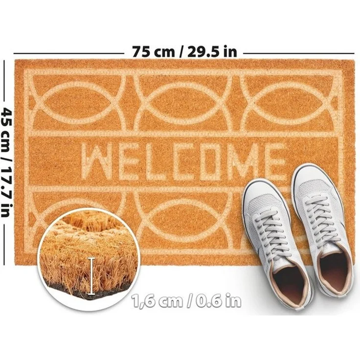 BRUBAKER Fußmatte Welcome - 45 x 75 cm Schmutzfangmatte aus 100% Kokos - 3D Fußabtreter, Rechteckig, Höhe: 16 mm, Fußmatte für Außen und Innen - Wetterfest und Rutschfest - Braun – Bild 4