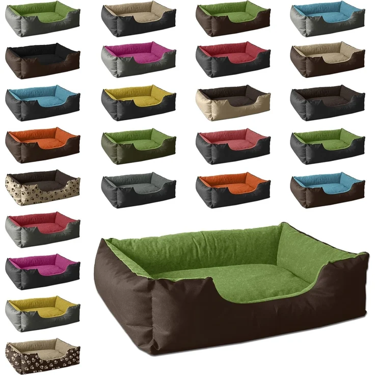 BedDog Hundebett LUPI, Hundesofa aus Cordura, Microfaser-Velours, waschbares Hundebett mit Rand, Hundekissen vier-eckig (S) ca. 55x40x17cm, MYSTIC (braun/grün) – Bild 5