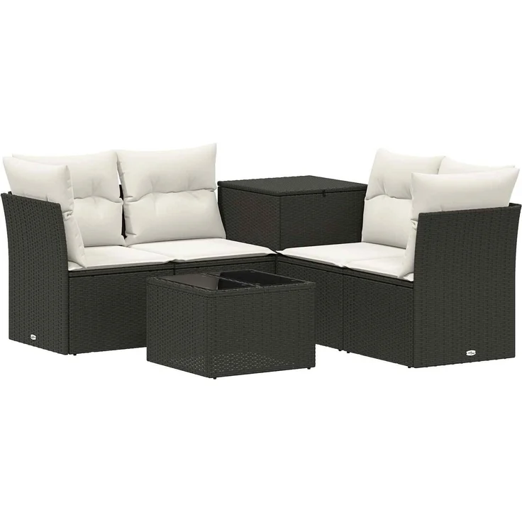 vidaXL Sofa Set 6 stk. Schwarz und Cremeweiß Polyrattan und Stahl 3447335 – Bild 2