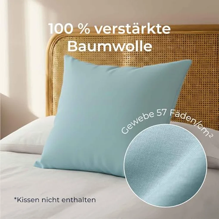 Kissenbezug 65x65 Baumwolle Renforcé (2er-Set) - Hellblau - Dicht gewebt mit 57 Fäden/cm² - Kissenbezüge 65x65 cm - Oeko Tex Zertifiziert - Dreamzie – Bild 4