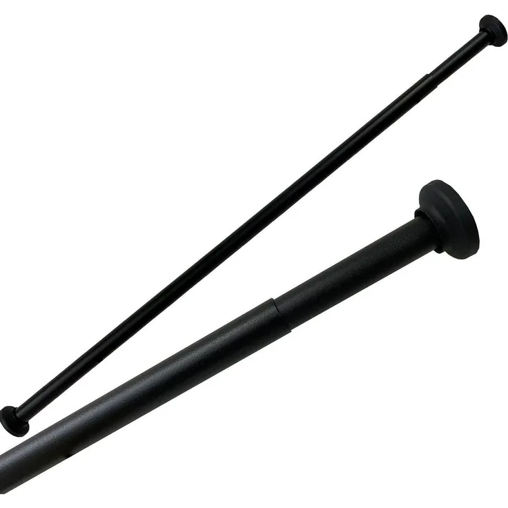 Ekershop Duschvorhangstange Alu Schwarz Matt Duschstange 125 - 220 cm Teleskopstange Klemmstange, Ø 20 mm, ausziehbar, kürzbar, geklemmt, Aluminium, für Duschvorhang ohne Duschvorhangringe, Antirutsch Pet, ohne Bohren