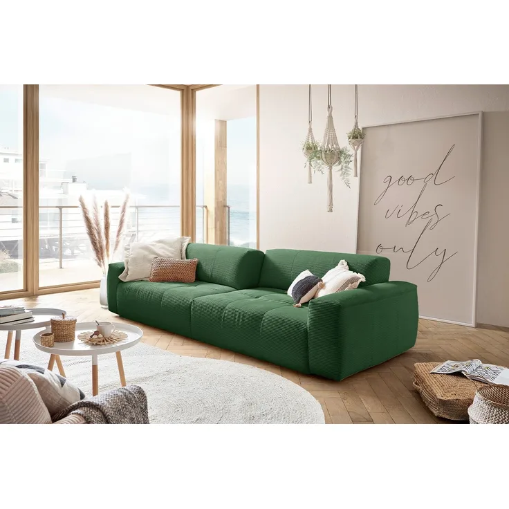 KAWOLA Big Sofa PALACE 3-Sitzer mit Sitztiefenverstellung Cord smaragd 74 x 120 x 298 cm