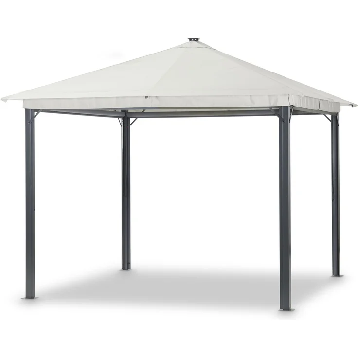 LECO Solarpavillon LINA mit LED und Gittergewebe-Rollos, Aluminium- und Stahlrohrgestell anthrazit, Polyesterdach lichtgrau, 3x3 m – Bild 2