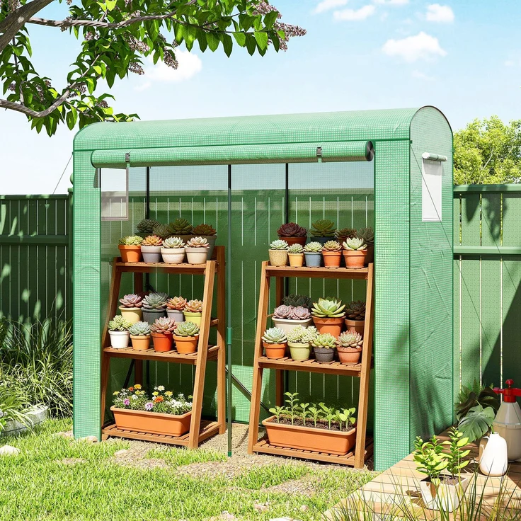 Outsunny Gewächshaus, Stahl, PE, Grün, 200L x 75B x 188H cm – Bild 9