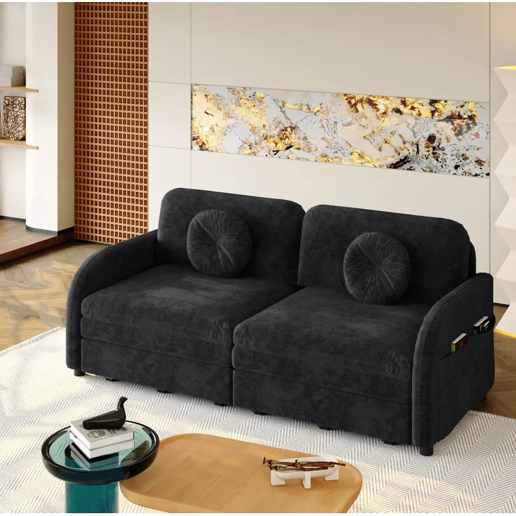 Schlafsofa Chenille, 3-in-1 ausziehbar mit Stauraum, 166x84x90 cm, Schwarz