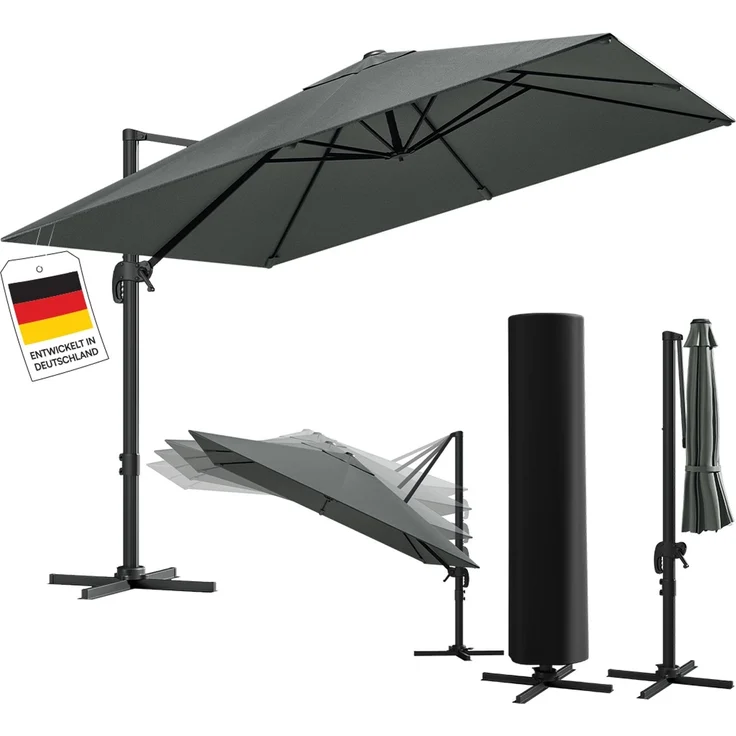 STEELSØN 'Elaris' Premium Sonnenschirm 300x300 cm quadratisch, neigbar und 360-Grad drehbar, anthrazit, Ampelschirm inkl. Hülle, extrem robuste Metall-Stange, 220 g/m² Polyester, UV50+ – Bild 1