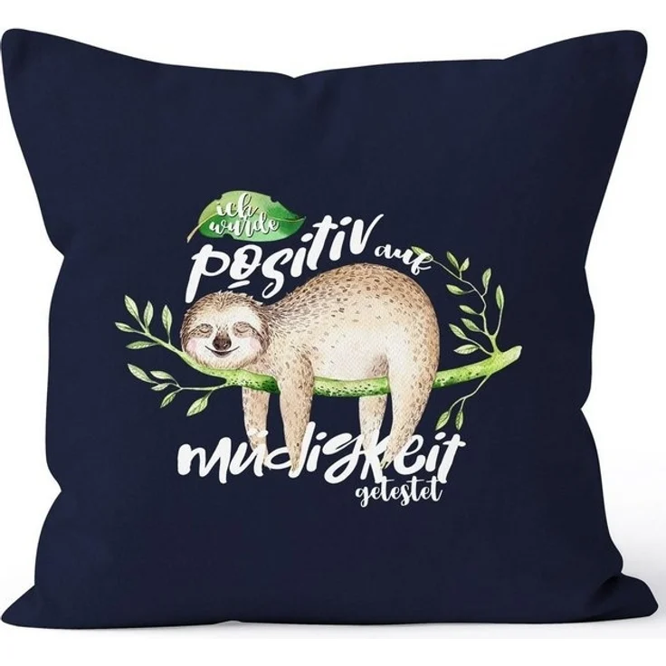 MoonWorks Dekokissen Kissenbezug Faultier Faultier Ich wurde positiv auf Müdigkeit getestet Sloth Kissenhülle Dekokissen 40x40 Baumwolle MoonWorks® – Bild 2