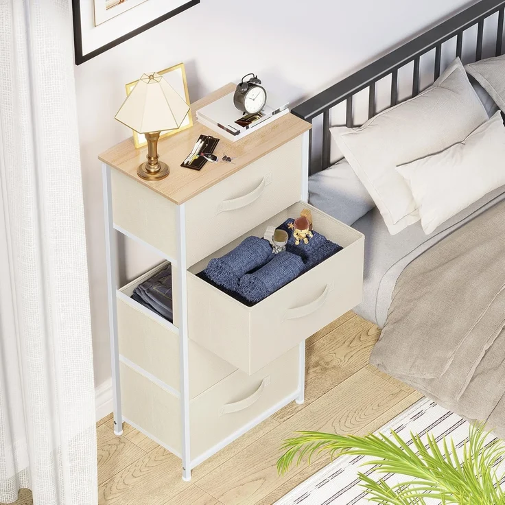 YITAHOME Kommode, 4 Stoffschubladen mit Griffen, Aufbewahrungsschrank, stoffkommode für Schlafzimmer, für Wohnzimmer, Flur, Büro, cremeweiß – Bild 4