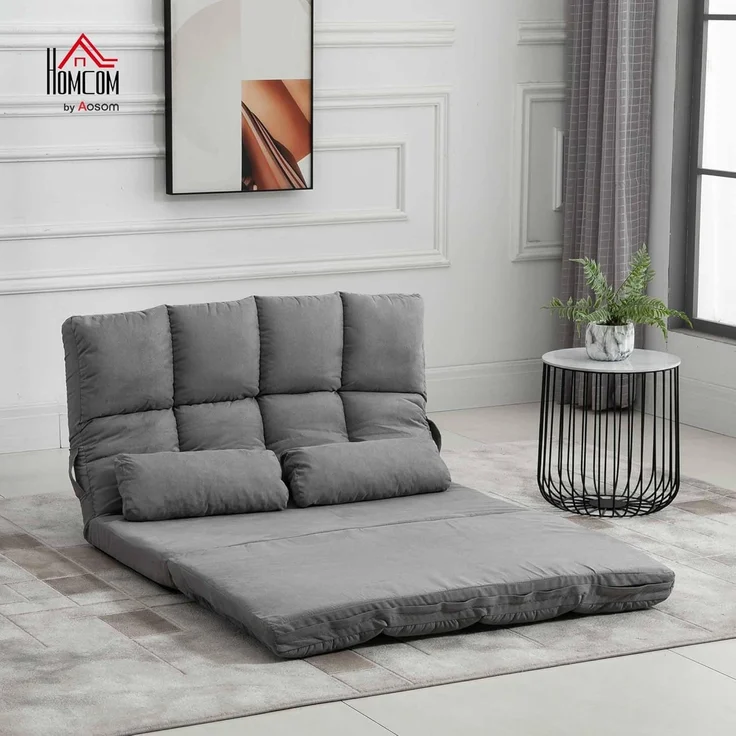 HOMCOM Relaxsessel mit Rückenlehne, 3 Positionen Verstellbare, Sitzkissen (Klappbett, 1-St, 2-in-1 Bodensessel), für Schlafzimmer, Wohnzimmer, Grau – Bild 2