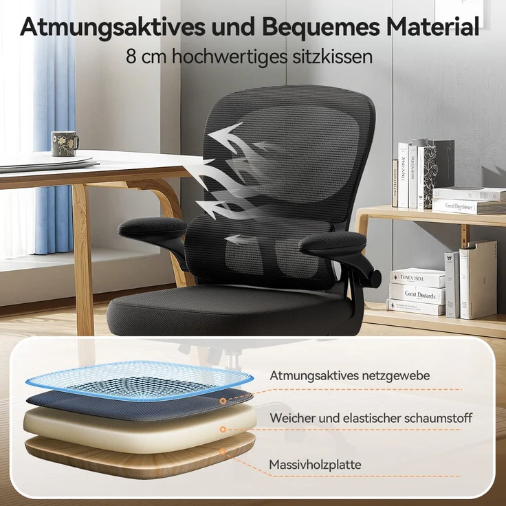 Botifly Ergonomischer Bürostuhl Bürostuhl Mesh Schwarz 50x56x101-111cm – Bild 5