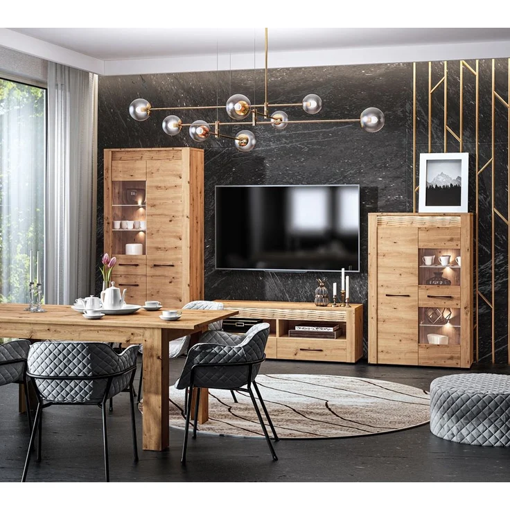 TV Lowboard 150 cm breit mit LED Beleuchtung ARTA-131 in Artisan Eiche Nb, B/H/T: ca. 150/52/40 cm – Bild 8